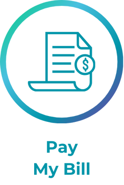 Icon of a bill or invoice on a laptop screen, encircled, with the text 'Pay my bill' below.